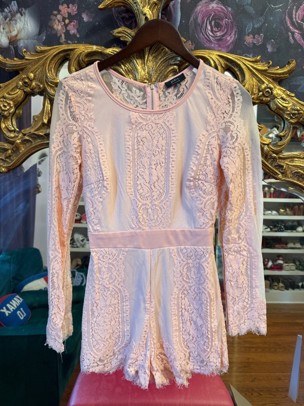 privy Light Pink Lace Long-Sleeve Romper